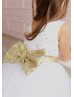 Gold Star White Tulle Flower Girl Dress